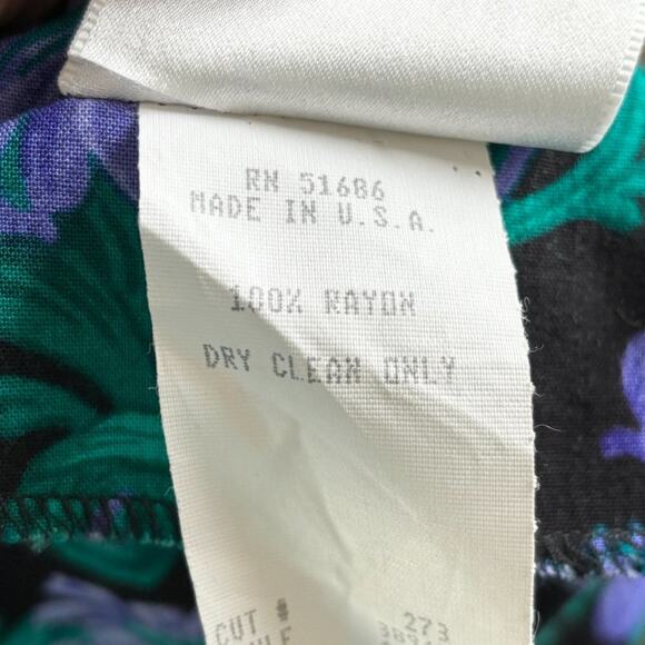 VTG 80s ADRIAN JORDAN Black Floral Button Front Sheath Dress SZ 14 - Picture 11 of 13